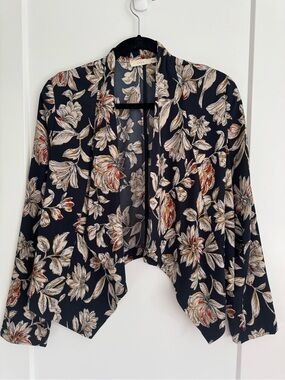 Navy Floral Open-Front Blazer